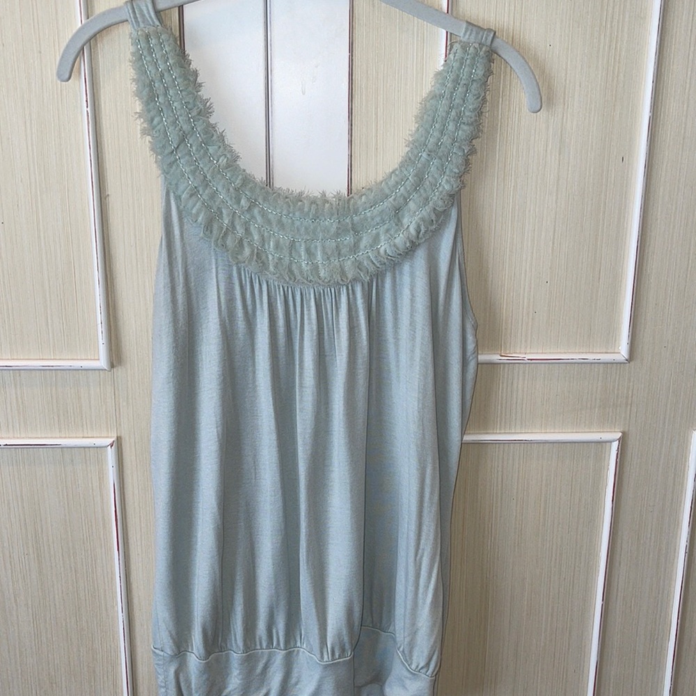 Casual Top Soft Aqua with Embellishment at Neckline Size L